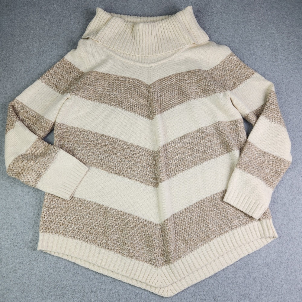 Apt. 9 Sweater Womens XL Cream Tan Chevron Knit Turtleneck Pointed Hem Pullover